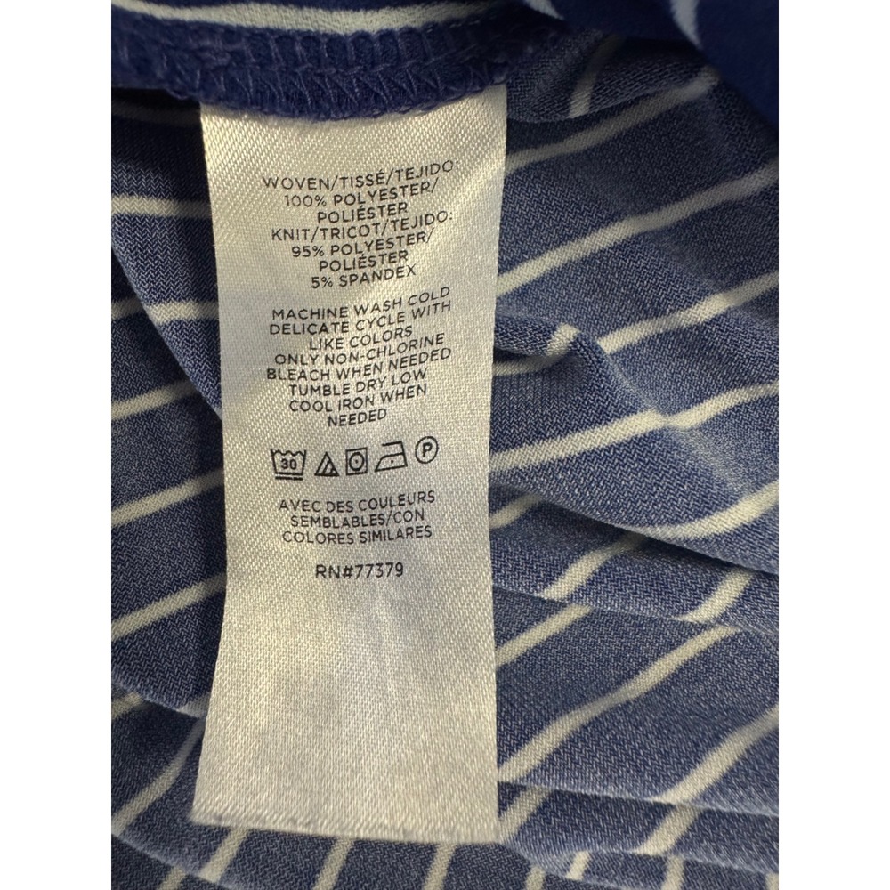 Ann Taylor Factory Navy Blue White Striped Puff Sleeve Blouse Boat Neck Large - Picture 6 of 8